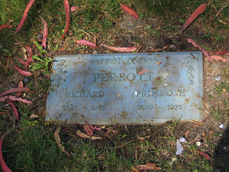 Primrose (Carroll) 1890-1973 married Richard Perrott 1893-1961.
They had a daughter, Wilma (1925-1947) and son Arthur.
Tombstone located in Sunset View Mortuary & Cemetery,
Colusa & Fairmont Avenues El Cerrito California 94530
(El Cerrito was formerly called Albany)
Photo taken July 3, 2009
Grave - Cecilia Primrose (Carroll_ Perrott 1890-1973.jpg
