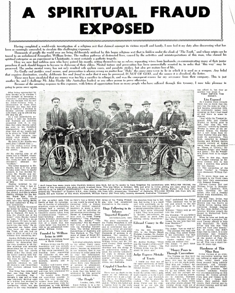 'A Spiritual Fraud Exposed'
written by Doug Parker in 1954 and
widely distributed by mail around the world.
Forerunner of his book: The Secret Sect.
A Spiritual Fraud Exposed full page2..jpg