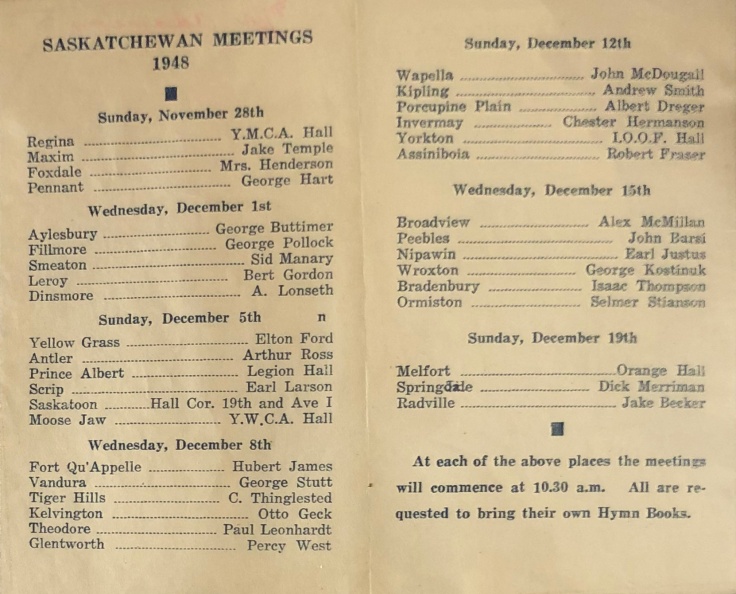 SK 1948 Meetings schedule