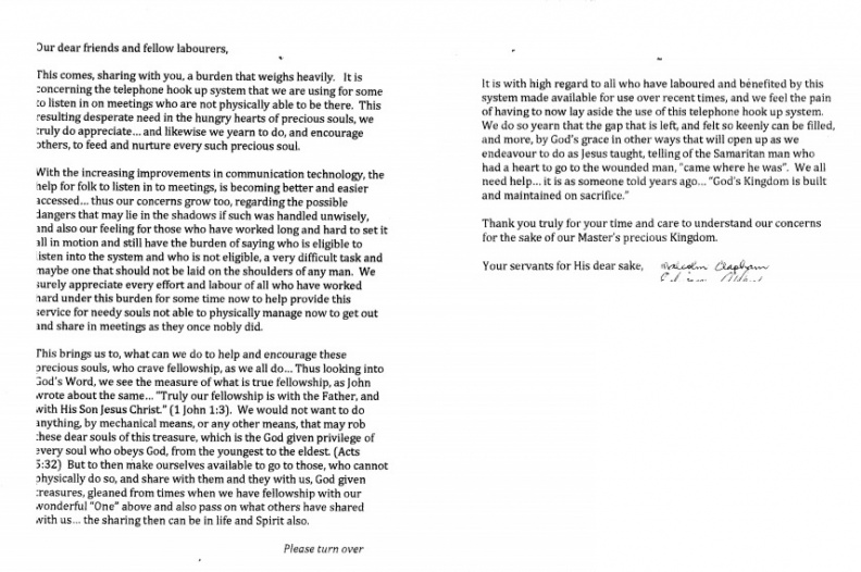 2015 Malcolm Clapham's Letter re No More Phone Hookups (ORIGINAL)