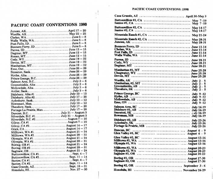 1980-98 Pacific Coast Convention List