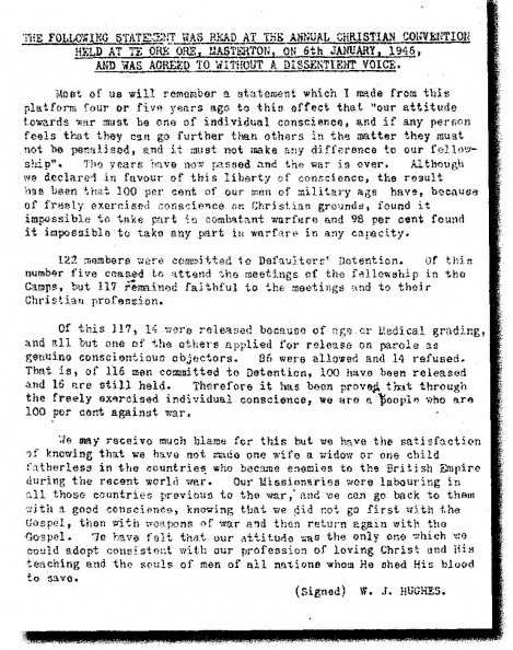 1946 Jan6 Masterton NZ Statement by W J Hughes