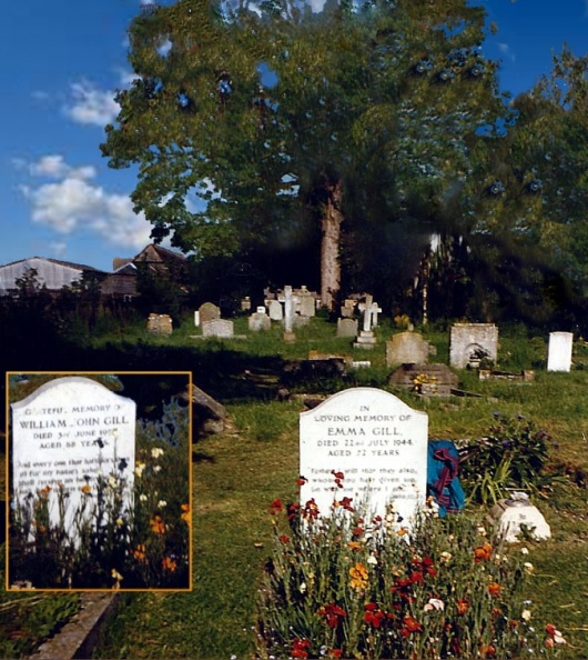 Tombstone of Willie and Emma Gill in St. James Church graveyard, West Hanney, Oxfordshire, England.
https://www.findagrave.com/cemetery/2514195/memorial-search?firstName=&lastName=Gill
Grave Gill, Willie & Emma.jpg
