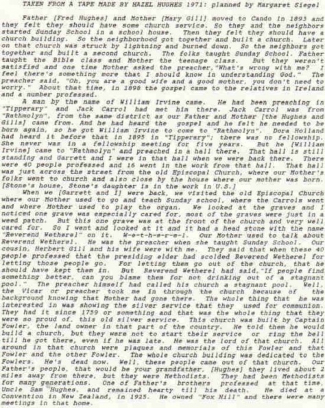 Transcript of talk given by Hazel Hughes in 1971 recorded by Margaret Siegel.
Hazel was a sister workers and was the daughter of Fred and Mary Ann (Gill) Hughes.
Her brother was Garrett Hughes, Overseer of USA region.
Hughes, Hazel Family History Talk, 1971 Big.jpg