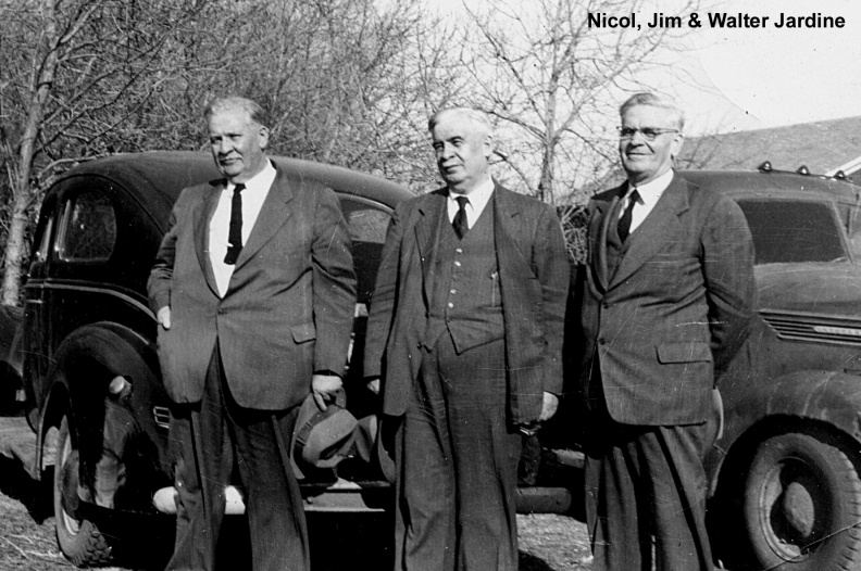 The Jardine brothers were from Lanarkshire, Scotland,
entered the work in 1904 and pioneered Switzerland and Germany.
James (Jim) Jardine was born 1884, and died 1969. He wrote several Hymns in 'Hymns Old & New'.
Two other brothers were also in the work in American: Walter and Nichol. (Names in random order.)
The three Jardine brothers were long-time overseers in the North Central states;
Walter in North Dakota, Jim in Minnesota and
Nicol in Wisconsin where that area became widely known as Jardine territory.
When Nicol Jardine died, there were about 1,340 people present and 220 cars in the funeral procession.
Jardine Brothers- James (1904) Nichol & Walter.JPG
