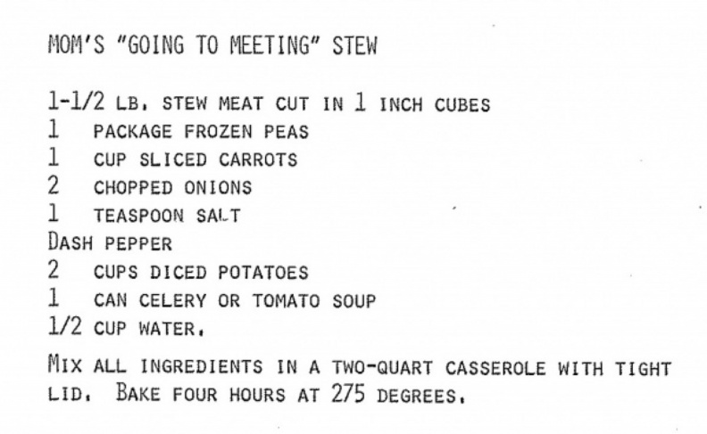 Recipe-Going to Meeting Stew     