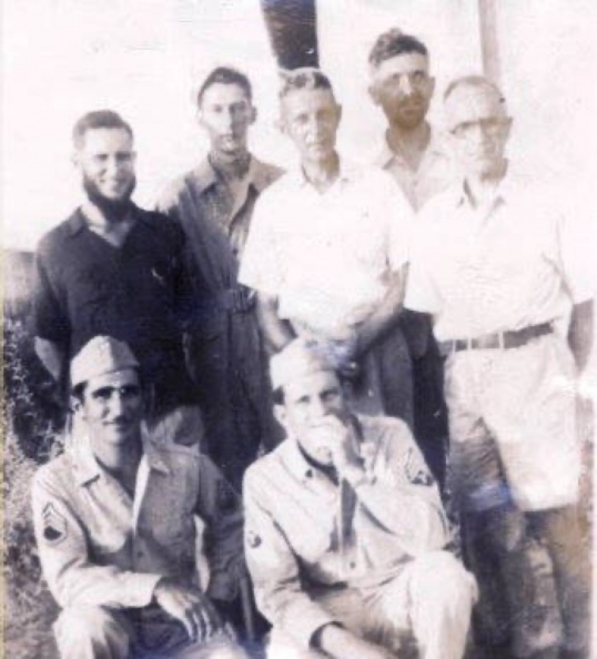 In WW 2, several workers were interned at Santo Tomas,
in Manila - Philipine Islands.
They were Cecil Barrett, Leo Stancliff,
Herman Beaber and Willie Jamieson.
This photo was taken soon after liberation
from Los Banos (Santo Tomas) on February 23, 1945.
FREE AND HAPPY!
Photo Info: Jack Angelbeck?, Cecil Barrett, Leo Stancliff, Herman Beaber, Willie
Jamieson and two young airmen: Lawrence (Bud) Myers & Johnnie Beck.
Angelbeck, Myers and Beck were described as:
Three of our boys and they were in a hospital unit that
occupied that area, which probably meant they were professing men.)
More infomation at: http://ithascome.bravehost.com/ Jack ?, Cecil, Leo, Herman & Willie x4.jpg